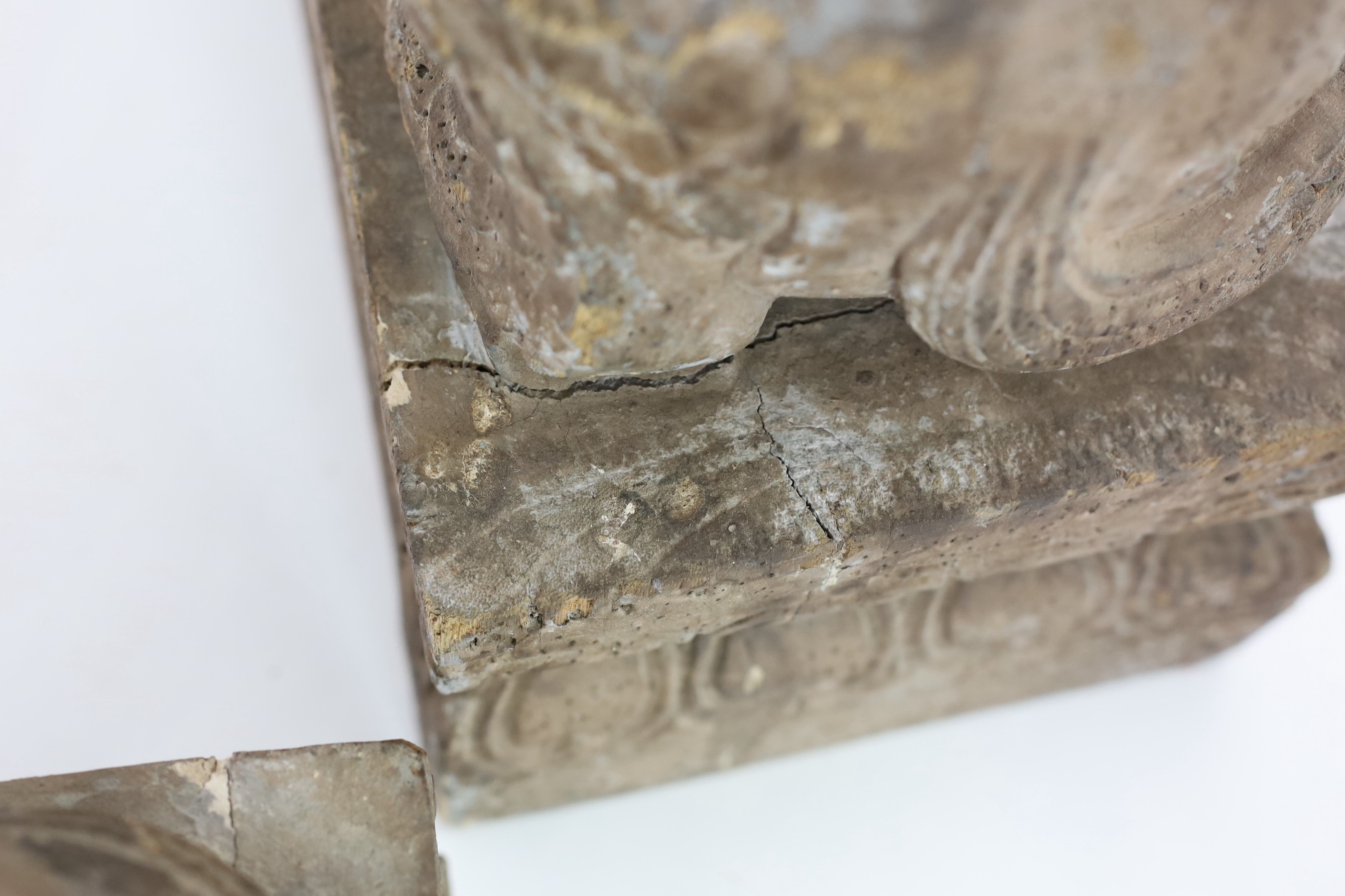 A pair of carved hardwood temple lions, height 69cm